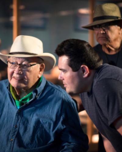 Jeffrey Palmer and N. Scott Momaday on the set of “Words from a Bear.” Photo courtesy of Jeffrey Palmer.